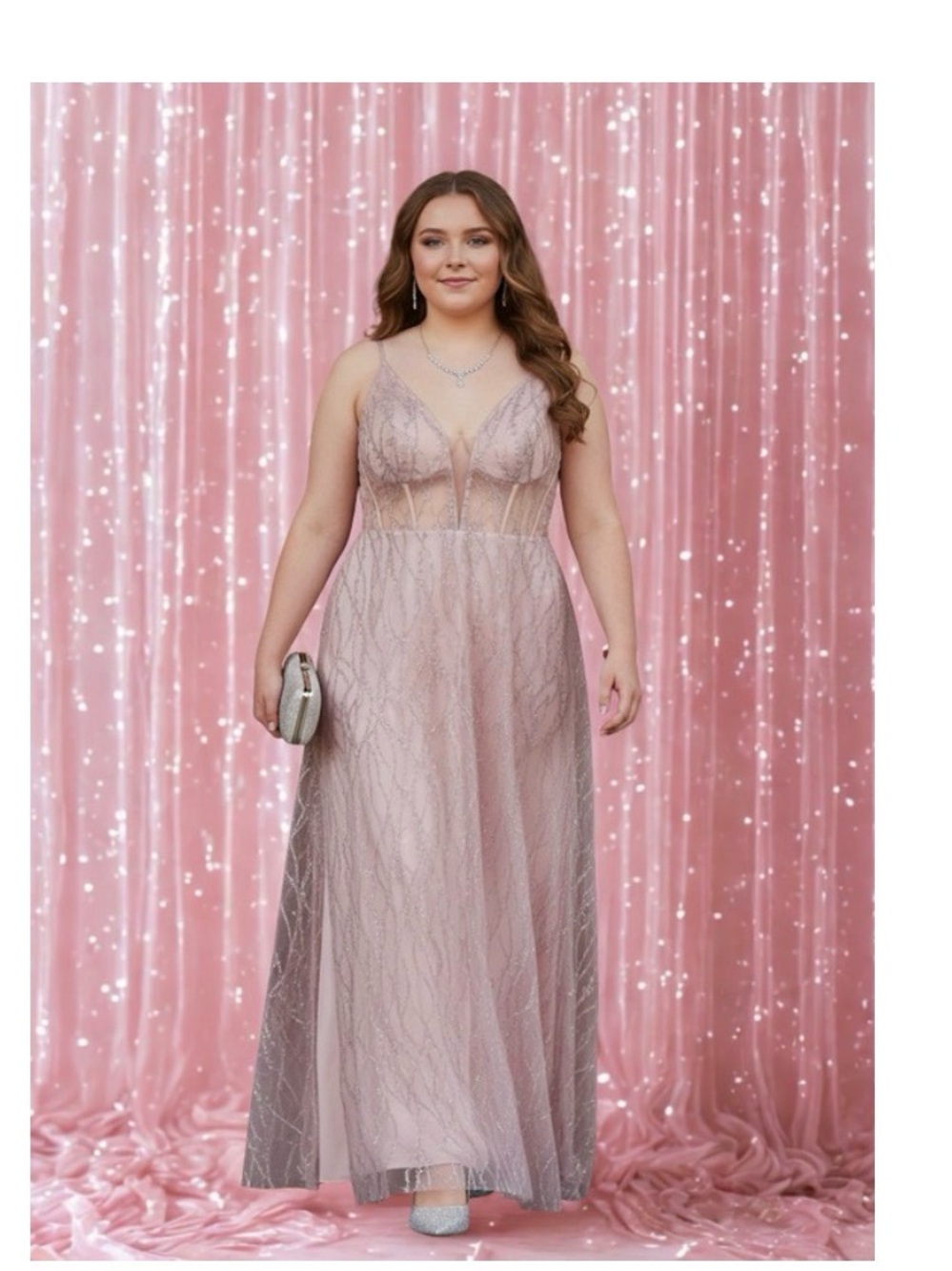Blush Pink Lace A-Line Evening Gown